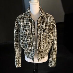 Elan Black and White Tweed jacket  with Gold and silver Accents